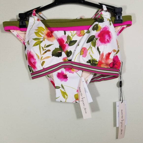 NANETTE LEPORE Silk Blossom-White Classic Swim Top and Bottom, Bathing Suit - Picture 7 of 16